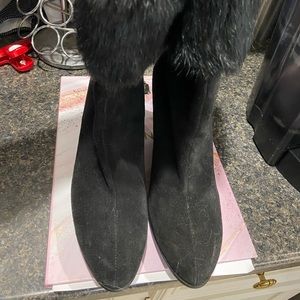 Aquatalia Black prince boots with real rabbit fur cuff.